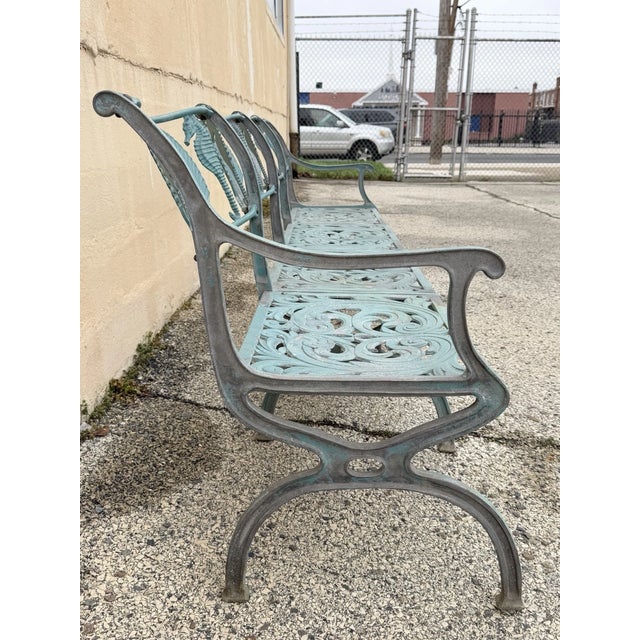 Metal Late 20th Century Molla Cast Aluminum Seahorse and Seashell "Breakers" 4 Seat Outdoor Patio Bench For Sale - Image 7 of 13