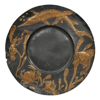 Antique Jugendstil Figural Copper Platter Charger of Fish by Steinicken & Lohr For Sale