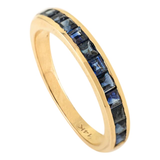 14k Gold 1.21 Ct Natural Blue Sapphire Channel Set Half Eternity Band Size 5 by VRJewels For Sale