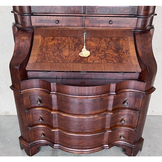 Antique Italian Baroque Style Burl Walnut Secretary Cabinet For Sale - Image 9 of 10