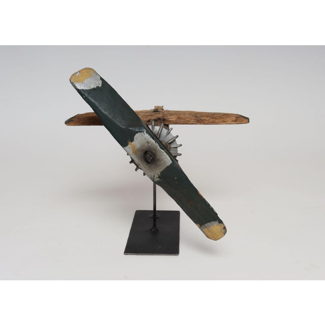 Handmade Folk Art mounted airplane weathervane/whirligig with a functional, spinning propeller (ca. Early-20th Century,...