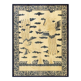 1890s Beige Field Bird Oriental Antique Chinese Allover Room Size Knotted Rug For Sale