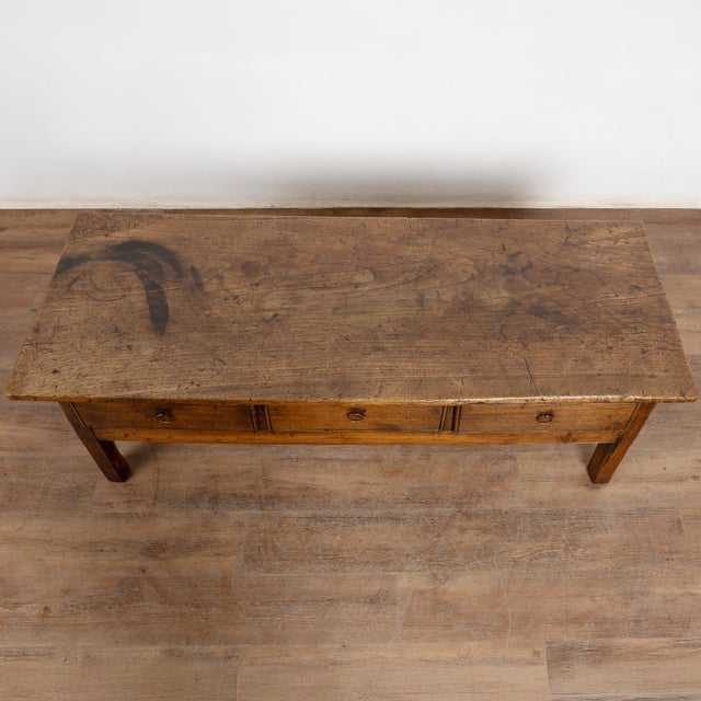 19th Century French Oak Coffee Table With Three Drawers For Sale - Image 10 of 11
