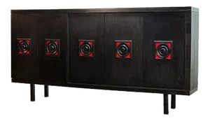 Large De Coene Style Belgian Brutalist Black Sideboard with Red Accents, 1960s