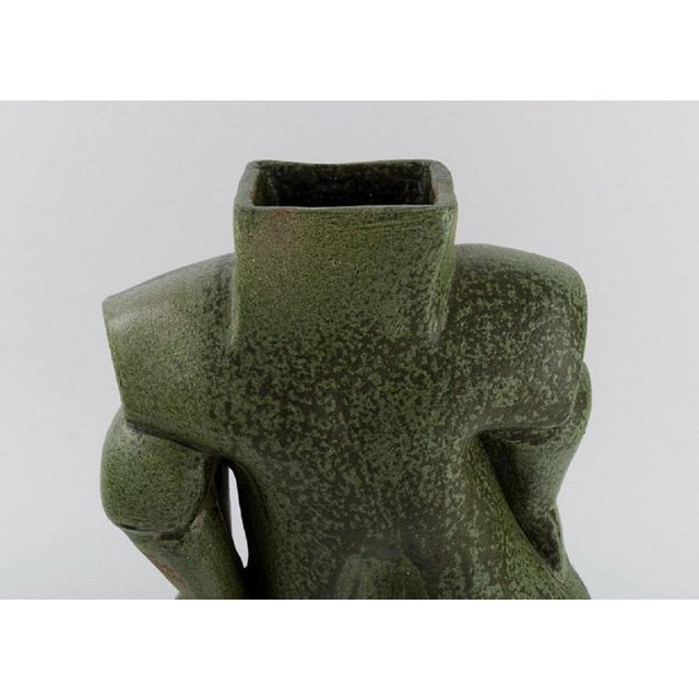 French Organically Shaped Vase in Glazed Stoneware, 1980s For Sale - Image 3 of 9
