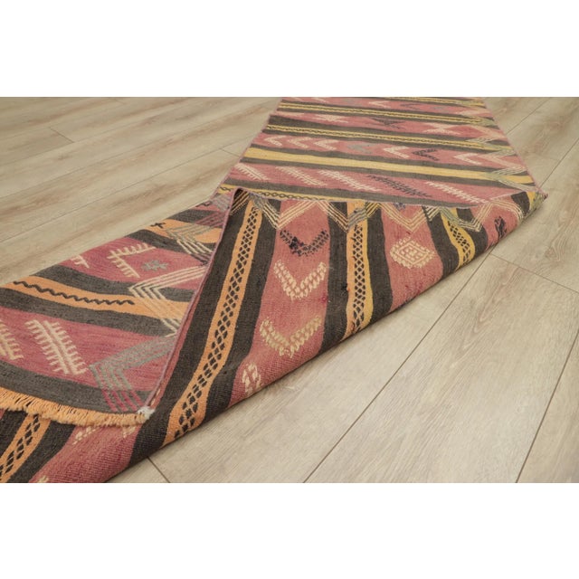 1950s Traditional Primitive Red Striped Kilim Runner Rug For Sale In Sacramento - Image 6 of 13