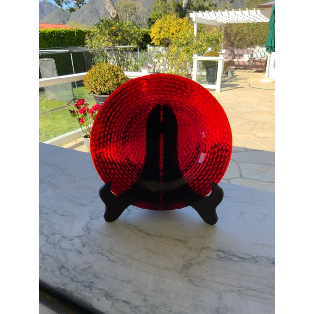 Glass Vintage Textured Pebble Ruby Red Glass Dinner Plates- Set of 15 For Sale - Image 7 of 12