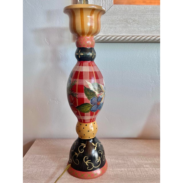 Vintage 1997 Tracy Porter Handpainted Wood Table Lamp with Crystal-Detailed Shade A wonderfully whimsical vintage table...