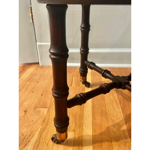 Brass Vintage Custom Mahogany Cocktail Table With Attached Brass Faux Bamboo Gallery Tray Top For Sale - Image 8 of 12