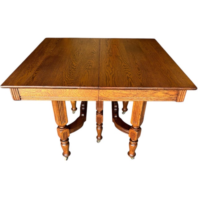 1930s Solid Oak Dining Table With 3 Extensions For Sale - Image 4 of 12