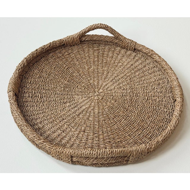 Transitional Vintage Oversized Round Woven Basket Tray For Sale - Image 3 of 7