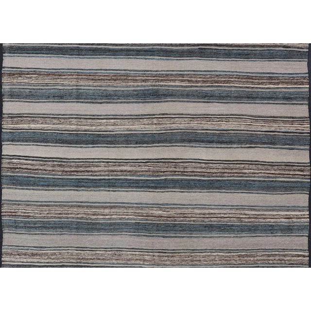 Flat-Weave Kilim Rug by Keivan Woven Arts, Brown, Blue, and Cream 8'3 X 11'3 For Sale - Image 11 of 13