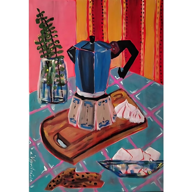 Contemporary Natalia Vypritskaia, Morning Espresso, 2026, Acrylic on Canvas For Sale - Image 3 of 4