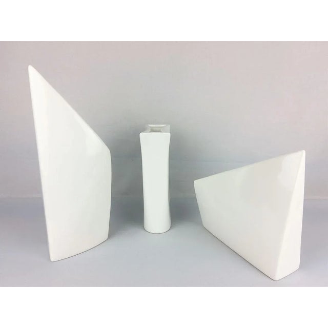 Vintage White Ceramic Vases, Set of 3 For Sale - Image 6 of 9