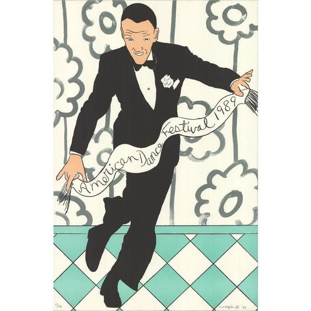 1989 Jane Kaplowitz 'American Dance Festival 1989' Contemporary Turquoise,Black,White Serigraph For Sale - Image 4 of 4