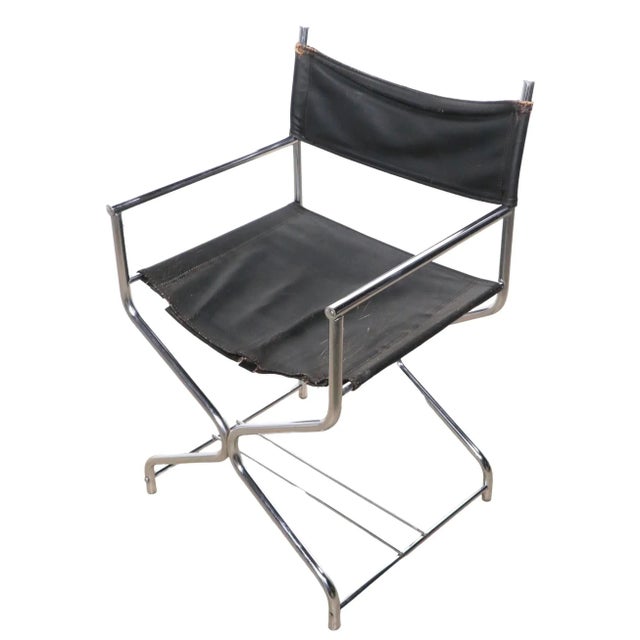 Chic Black and Chrome Directors Chair C 1970's For Sale - Image 9 of 9