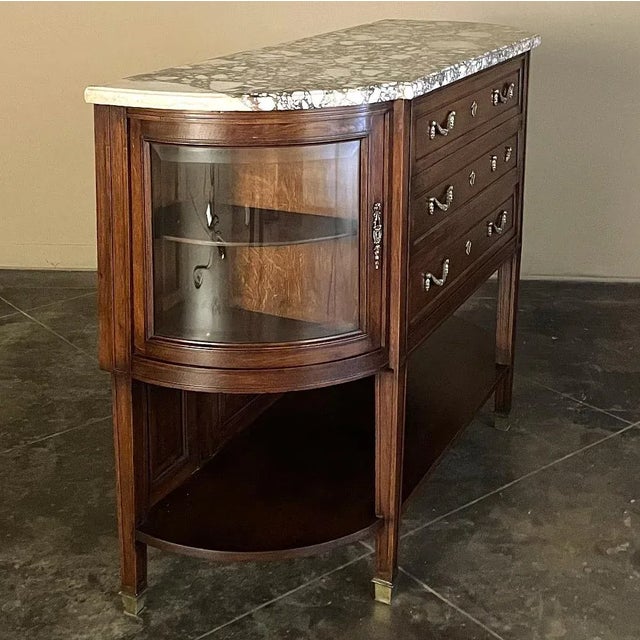19th Century French Louis XVI Walnut Marble Top Display Buffet ~ Linen Press For Sale - Image 4 of 13