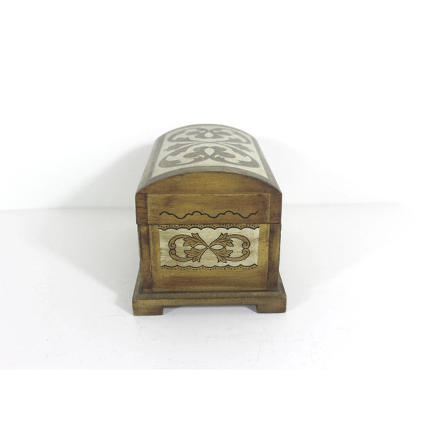 Italian Vintage Musical Florentine Domed Wood Jewelry Box White Gold Italian Style For Sale - Image 3 of 10