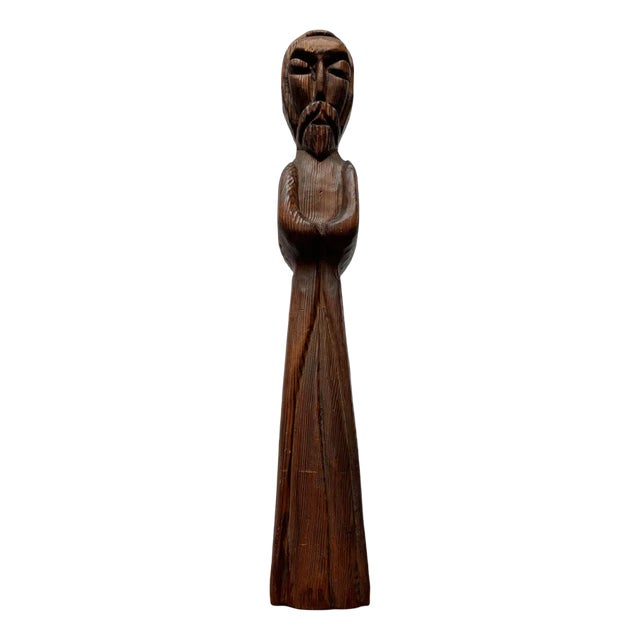 Vintage Wooden Sacral Figurine Sculpture For Sale