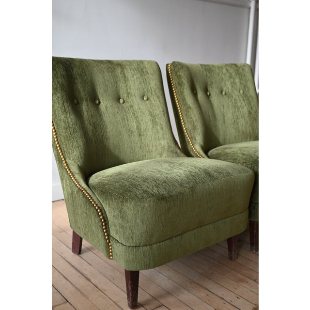 Art Deco Emerald Green Slipper Chairs, a Pair For Sale - Image 3 of 12