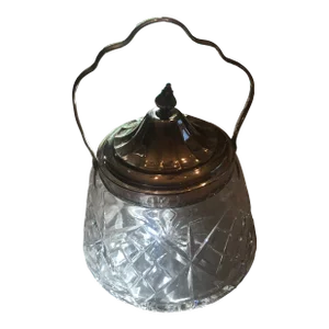 1970s Vintage English Crystal and Silverplate Ice Bucket With Top