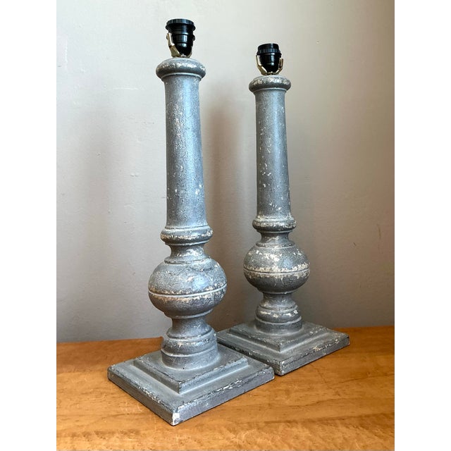 Vintage Distressed Wood Table Lamps - Pair For Sale - Image 11 of 12