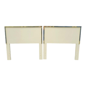 1970s Vintage Cream Gold Lacquered Veneer Mid Century Modern Twin Size Headboard- A Pair