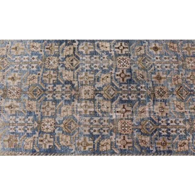 Antique Persian Hamadan Gallery Rug With Blue and Allover Design 4'11 X 11'5 For Sale - Image 10 of 13