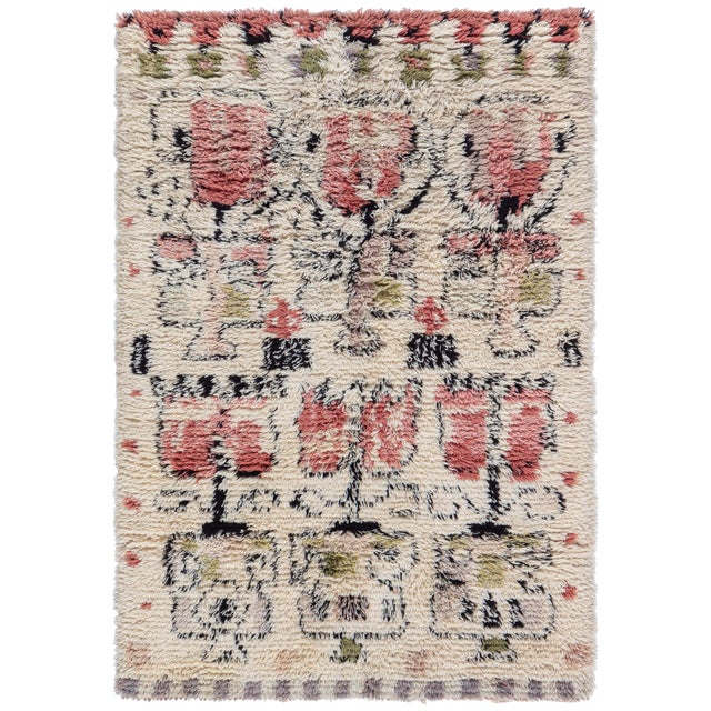 Scandinavian Vintage Beige Carpet Rya Pile Rug By Laila Karttunen For Sale