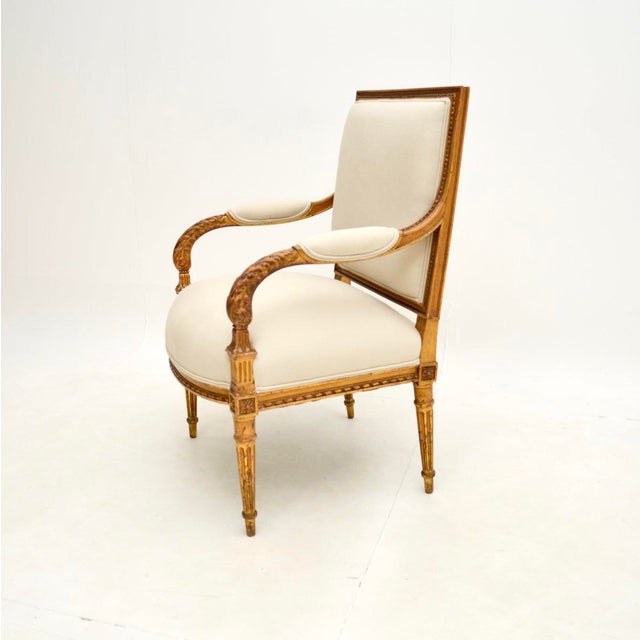 Antique French Carved Giltwood Armchair, 1860s For Sale - Image 4 of 11