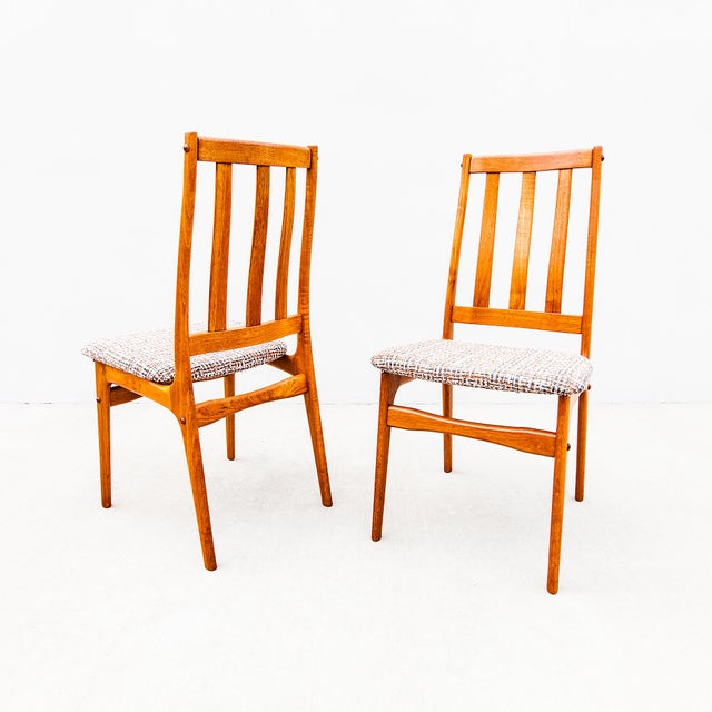 1970s 1970s Restored Danish Modern Solid Teak Slat Back Dining Chairs For Sale - Image 5 of 10