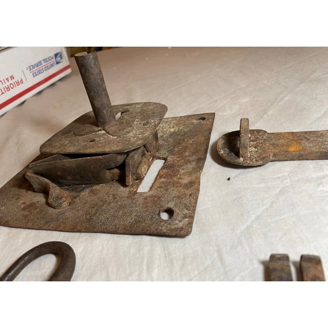 Black Antique 1700's Handmade Wrought Iron Skeleton Key Lock Locking Mech. Hardware For Sale - Image 8 of 13