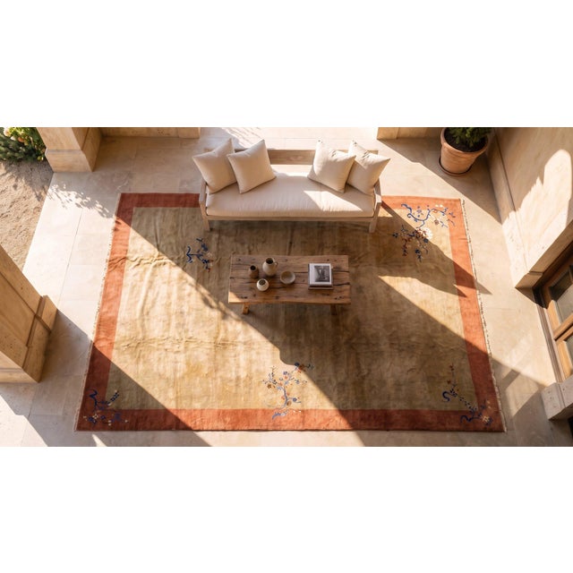 Antique Art Deco Handwoven Traditional Rug With Simplified Fantastic Detail Floral For Sale - Image 13 of 15