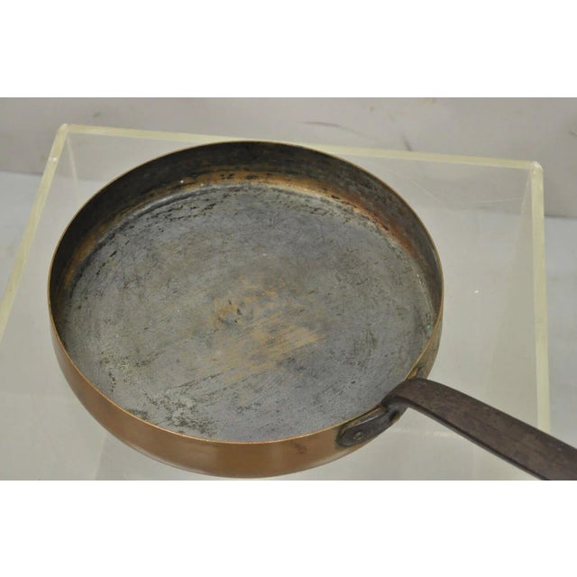 Metal Antique Copper Hand Forged Sauce Pan Pot With Handle 11" Diameter For Sale - Image 7 of 9