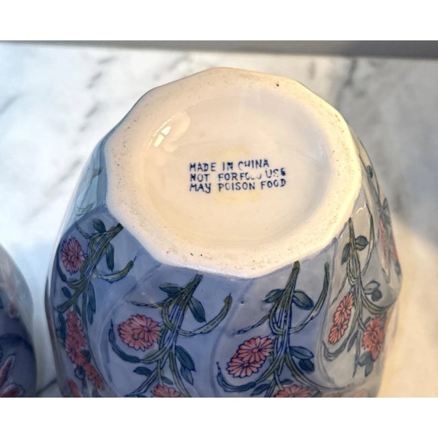 Pink Hand Painted Pair of Chinese Vases For Sale - Image 8 of 11