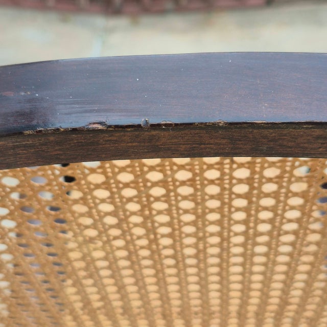 1970s Vintage Thonet Style Bentwood Cane Rocking Chair Dark Stained Frame For Sale - Image 9 of 12