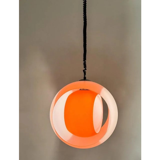 Orange Mid-Century Eclisse Pendant Light in White and Orange Murano Glass, 1960s For Sale - Image 8 of 13