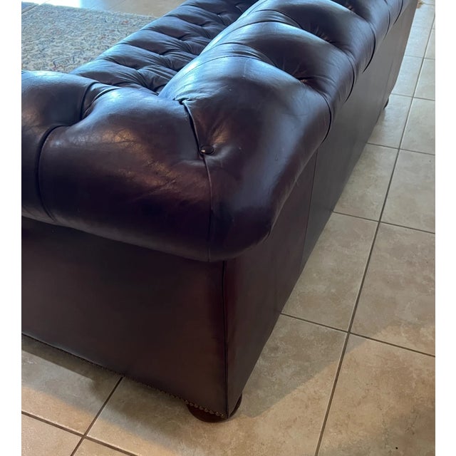 1990s Chesterfield Sofa Schafer Brothers Fine Leather Rolled Arms Tufted Seat Bordeaux For Sale - Image 9 of 15