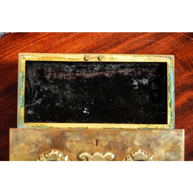 Stunning Cabochon Gemstone Antique Victorian Domed Brass Metal Desk Casket Box Home Decor For Sale - Image 9 of 14