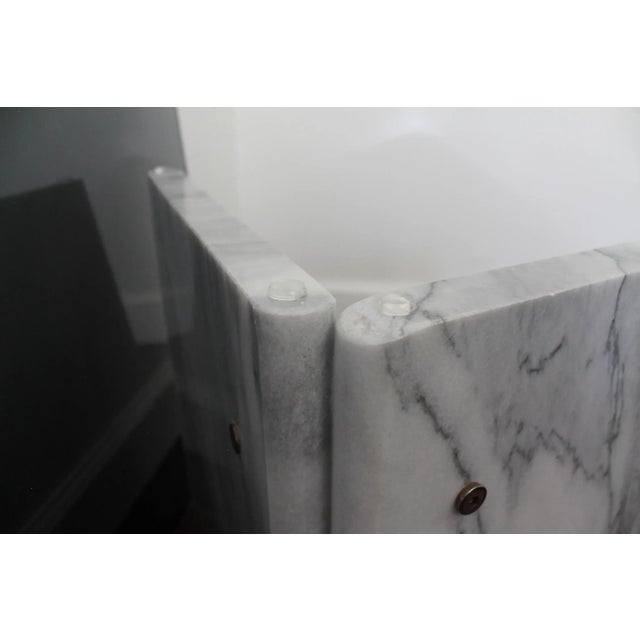 Mid-Century Modern 1970's White Carrara Marble Coffee Table With Smoke Glass Top For Sale - Image 3 of 12