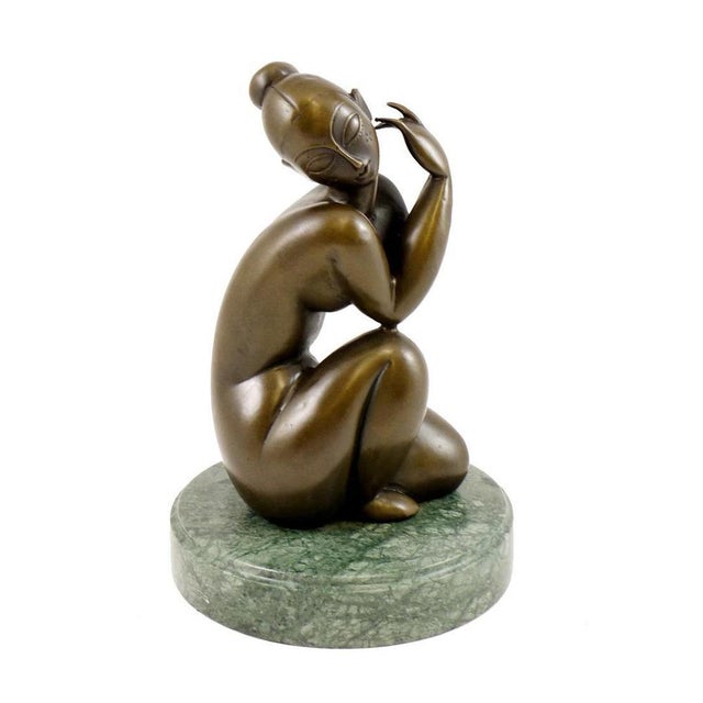 Metal Art Deco Female Nude Sculpture, 20th Century, Patinated Bronze For Sale - Image 7 of 8