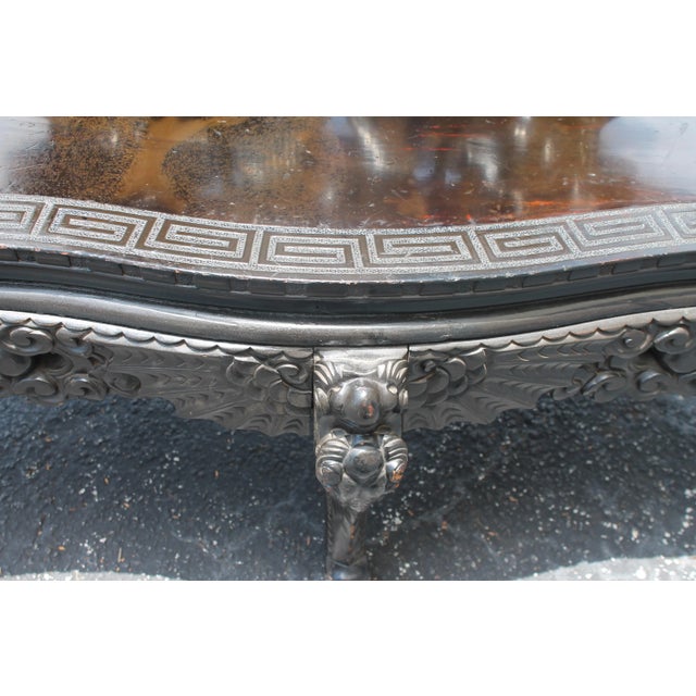 Early 20thc Ebonized and Carved Sitting Bench Chinoiserie For Sale - Image 12 of 13