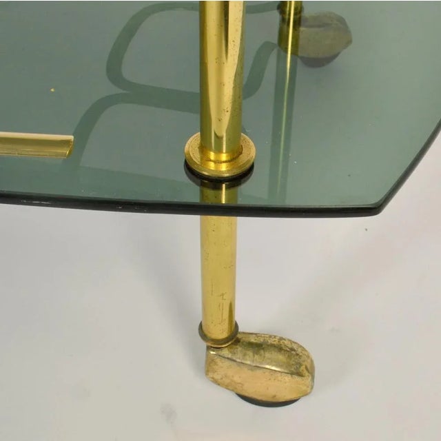 Italian Bar Cart in Brass and Smoked Glass, 1960s For Sale - Image 10 of 12