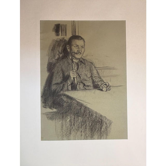 Heinrich Pforr, Pipe Smoker Man at the Table, 1920s, Pencil For Sale - Image 10 of 12