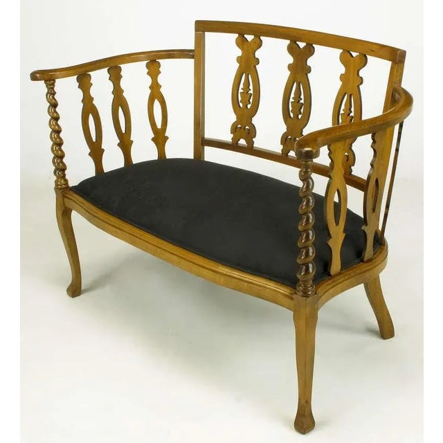 Traditional Georgian Inspired Carved Cherrywood Barley Twist Settee For Sale - Image 3 of 9