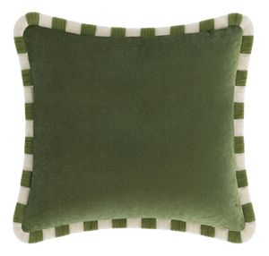 Bicolor Green Velvet Cushion with Green and White Fringes by Lo Decor