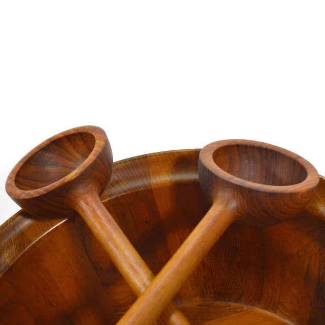 Wood Oversize Staved Teak Bowl and Servers by Richard Nissen For Sale - Image 7 of 10