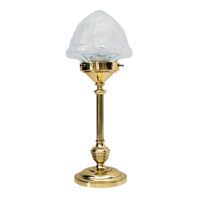 Art Deco Table Lamp with Opaline Glass Shade, 1920s For Sale