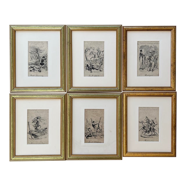 Set of 6 Framed Victorian English Alphabet Prints Related to Sport and Hunting by Henry Heath Circa 1840 For Sale