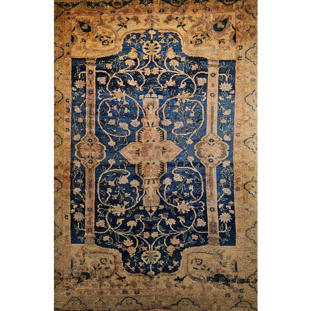 Brown Vintage Turkish Oushak Area Rug, Wool Pile, Royal Blue & Tan, 1900s, 5' x 7' For Sale - Image 8 of 15
